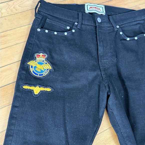 Ricchezza black denim embroidered patch work lightning bolt jeans - Picture 6 of 10